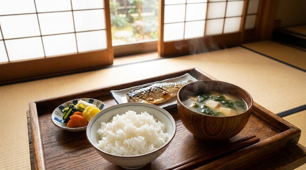 Authentic Japanese breakfast miso soup set