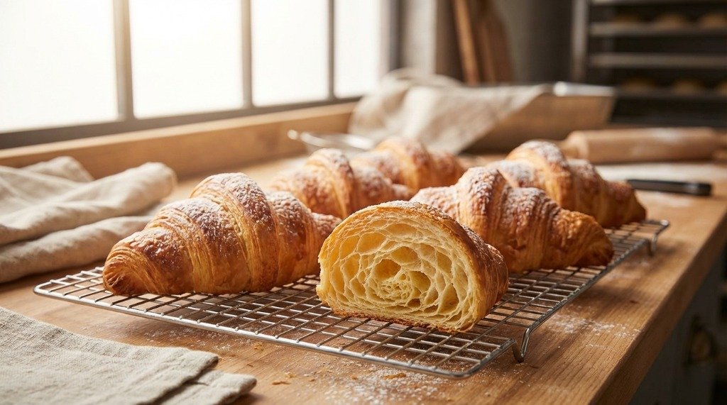 Croissant layers and flaky texture