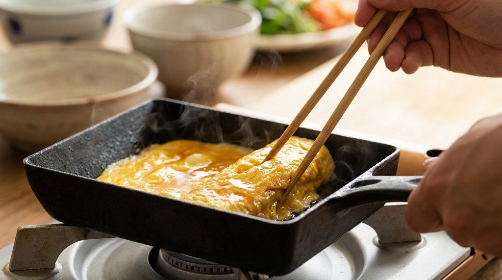 How to roll Japanese Tamago in a pan