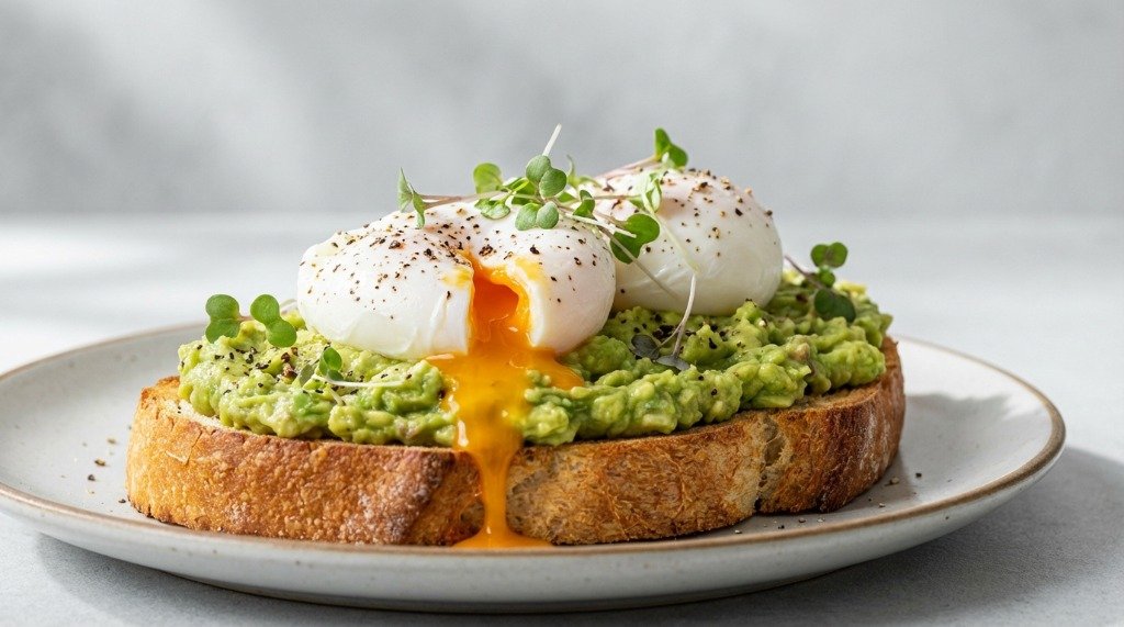 Poached eggs on mashed avocado toast